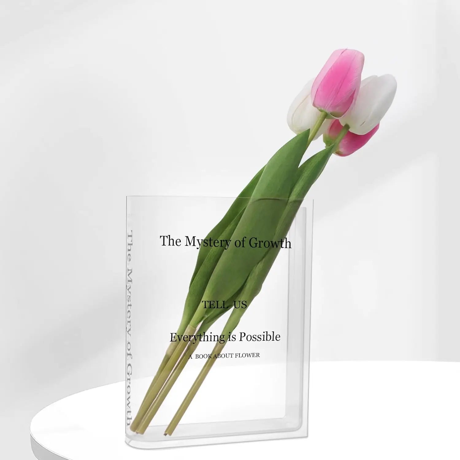 „Акрилна ваза за книга с цветя – прозрачна ваза с форма на книга за мистерията на растежа“